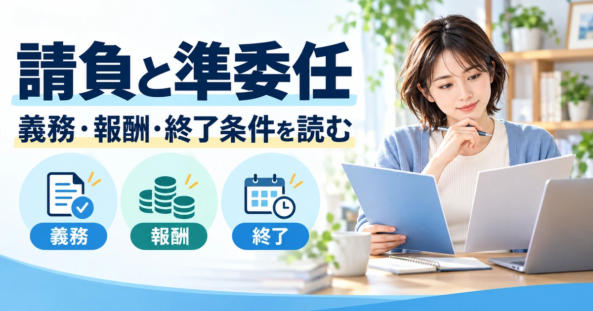 請負と準委任を義務、報酬、終了条件に分けて読む契約確認のイメージ