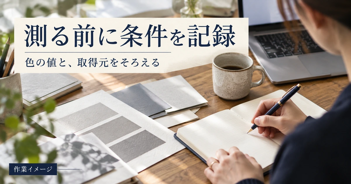 測る前に条件を記録するために資料を整理する作業イメージ