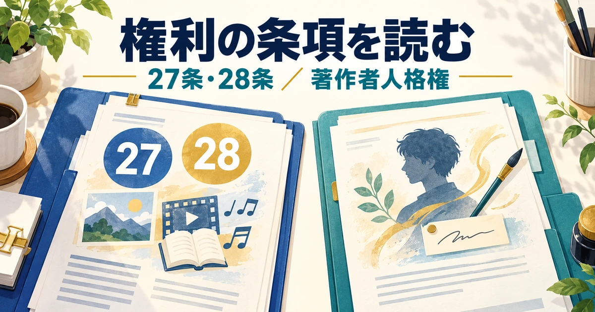 27条と28条に関する財産権の確認と、著作者人格権の確認を分ける図