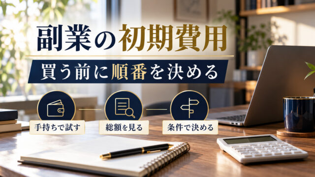 副業の初期費用。買う前に順番を決める。手持ちで試す、総額を見る、条件で決めるの判断ポイント。