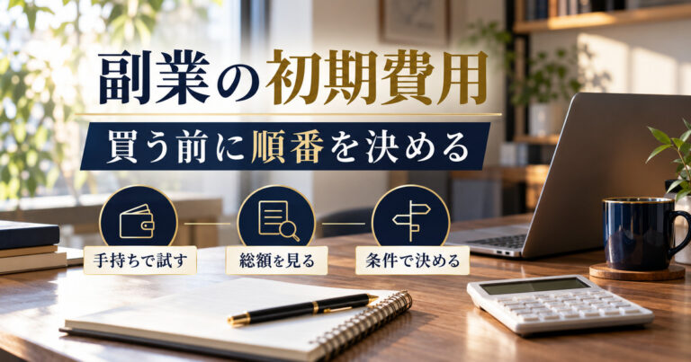 副業の初期費用。買う前に順番を決める。手持ちで試す、総額を見る、条件で決めるの判断ポイント。