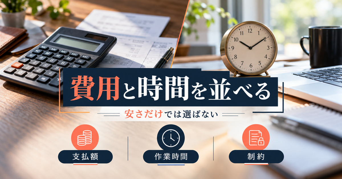 費用と時間を並べる。安さだけでは選ばない。支払額、作業時間、制約の判断ポイント。