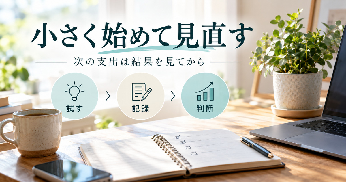 小さく始めて見直す。次の支出は結果を見てから。試す、記録、判断の判断ポイント。