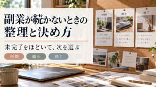 副業の未完了を整理し、再開・縮小・終了を選ぶための写真調アイキャッチ