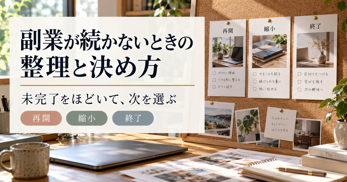 副業の未完了を整理し、再開・縮小・終了を選ぶための写真調アイキャッチ
