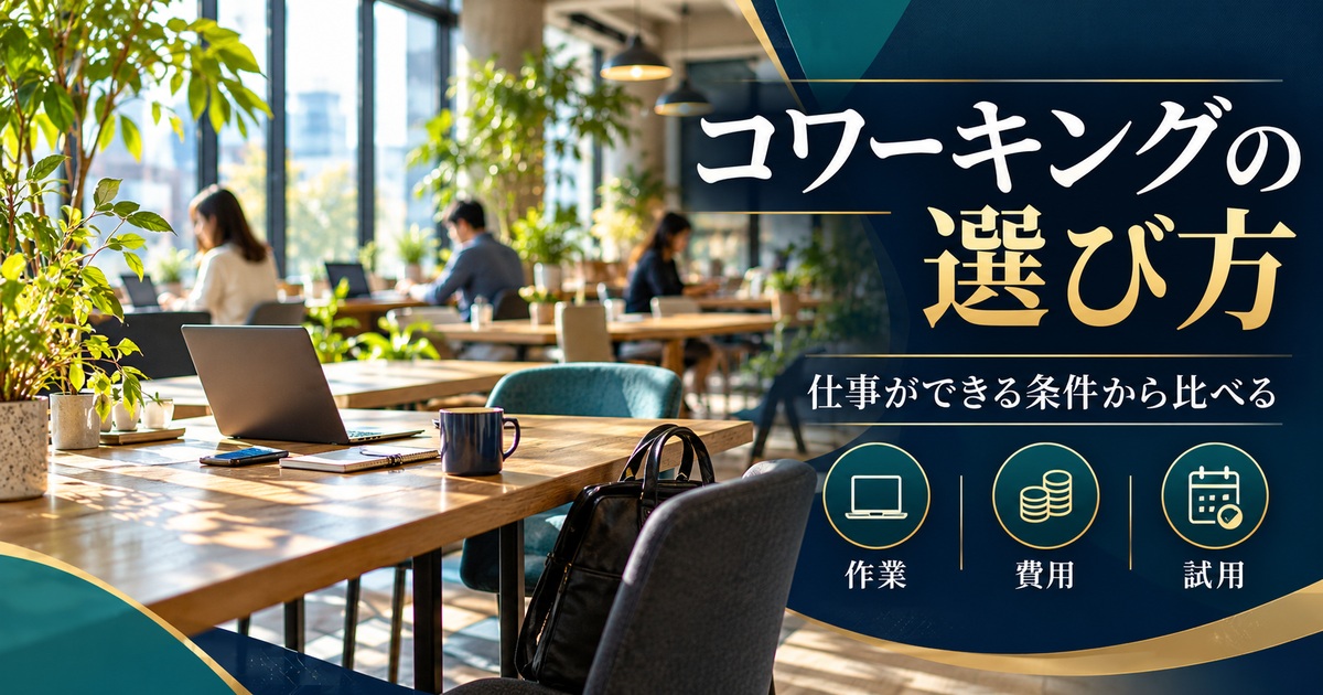 コワーキングを作業・費用・試用の三つの観点から選ぶ。