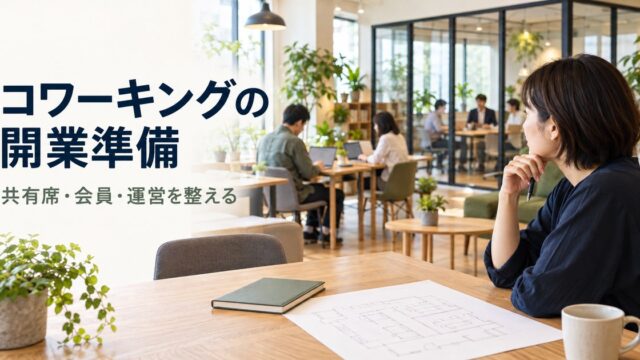 共有席と会議スペースの計画を考える架空のコワーキング運営者