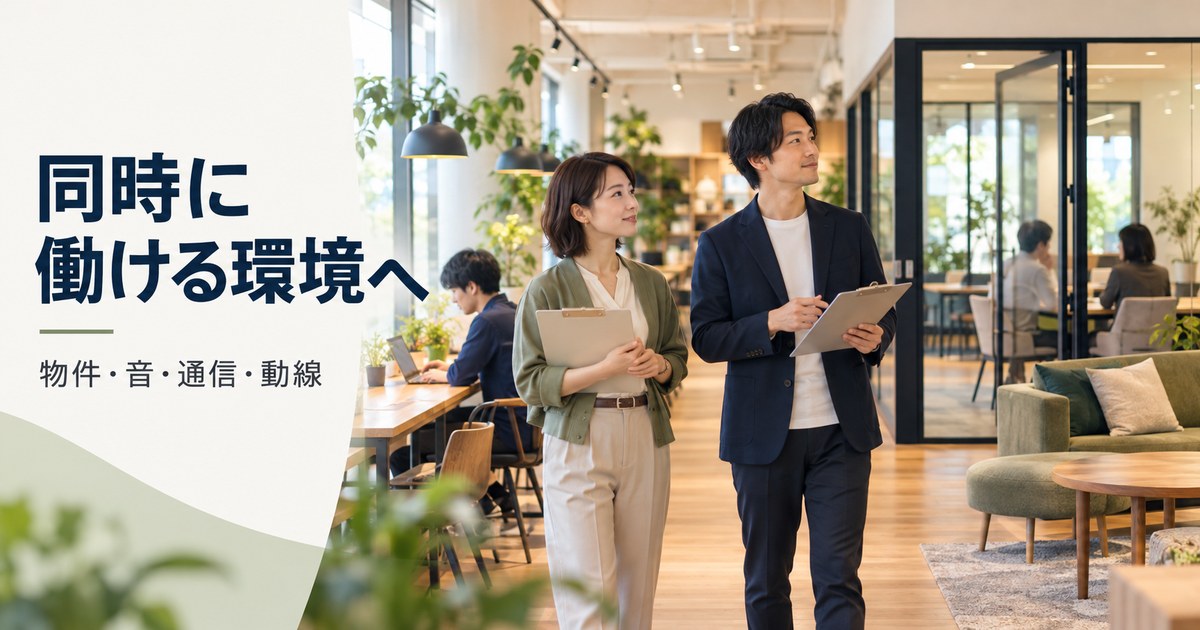 集中作業と会議の場所を分けて検討する架空の施設