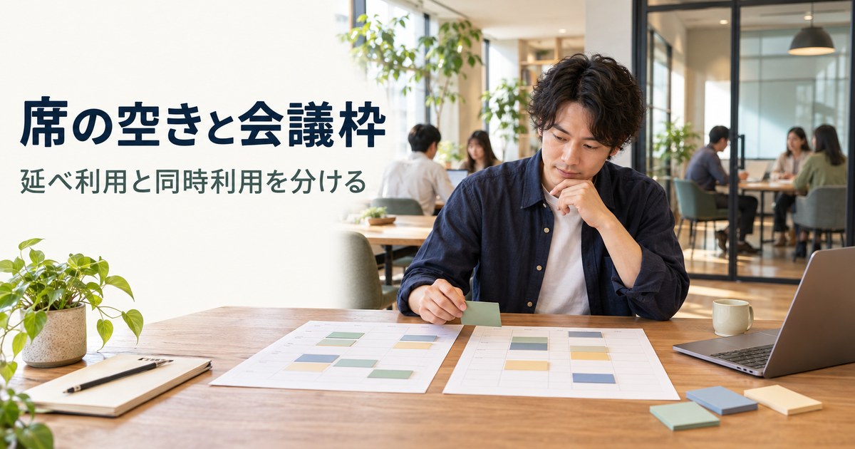 共有席の使われ方と会議予定を別々に確認する架空の場面