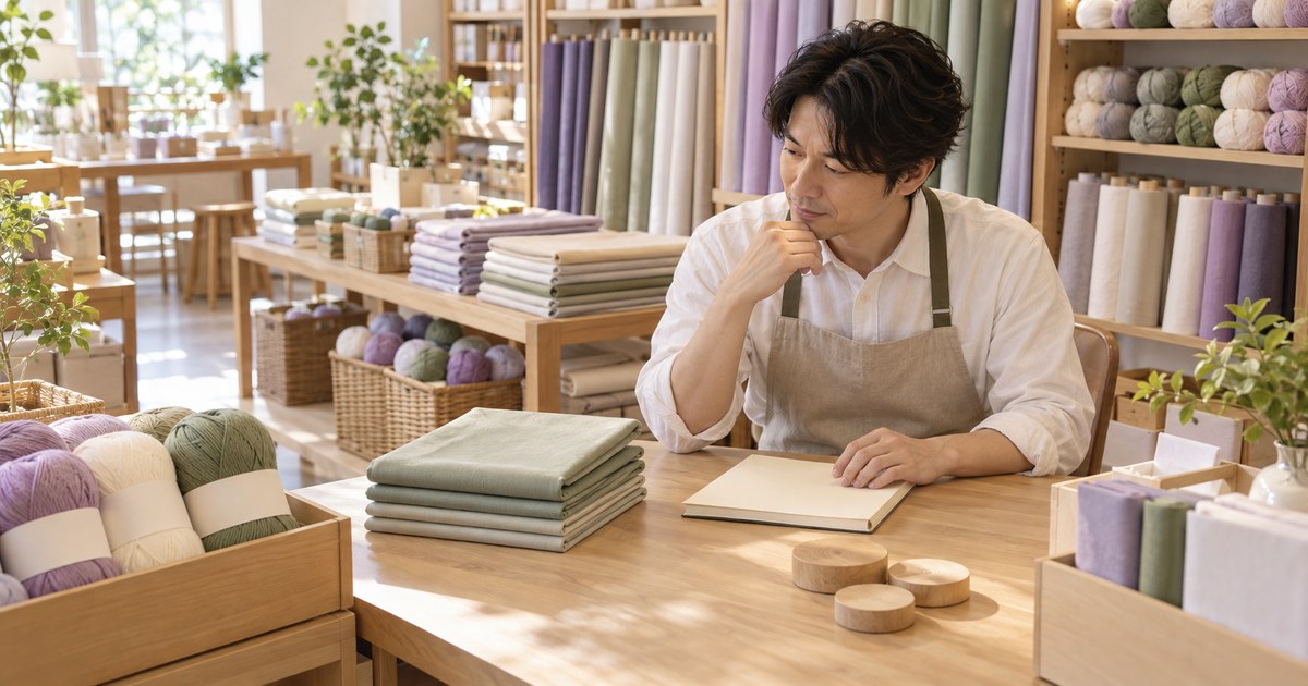 店主が材料の仕入れと仕事の予定を見直す様子