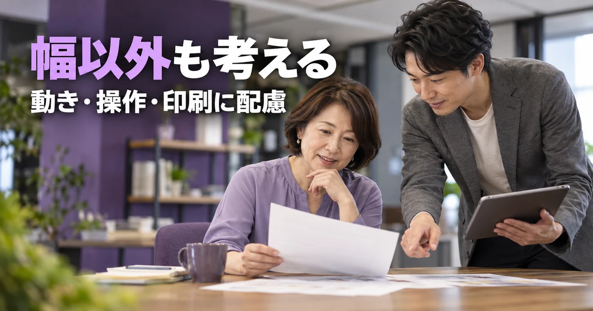 利用者の操作方法と印刷時の読みやすさを考える二人の説明用生成画像