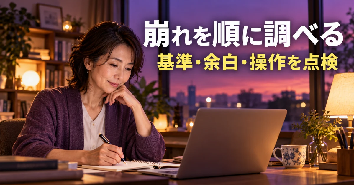 配置基準と読みやすさを点検して記録する女性の説明用生成画像