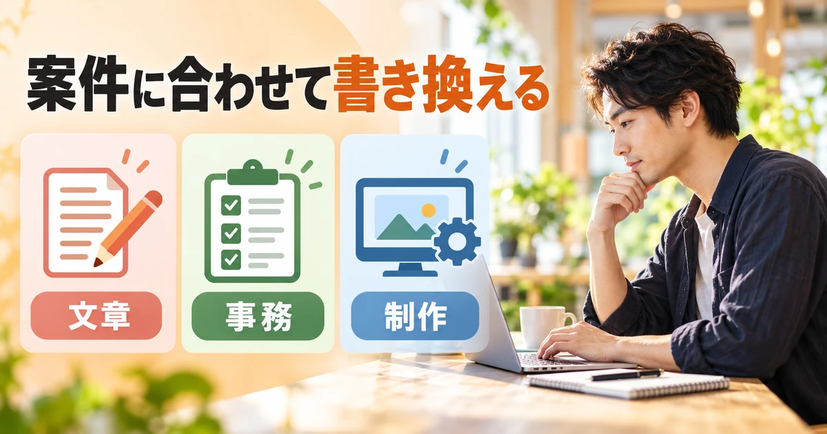 文章・事務・制作の案件に合わせて応募文を書き換える図解