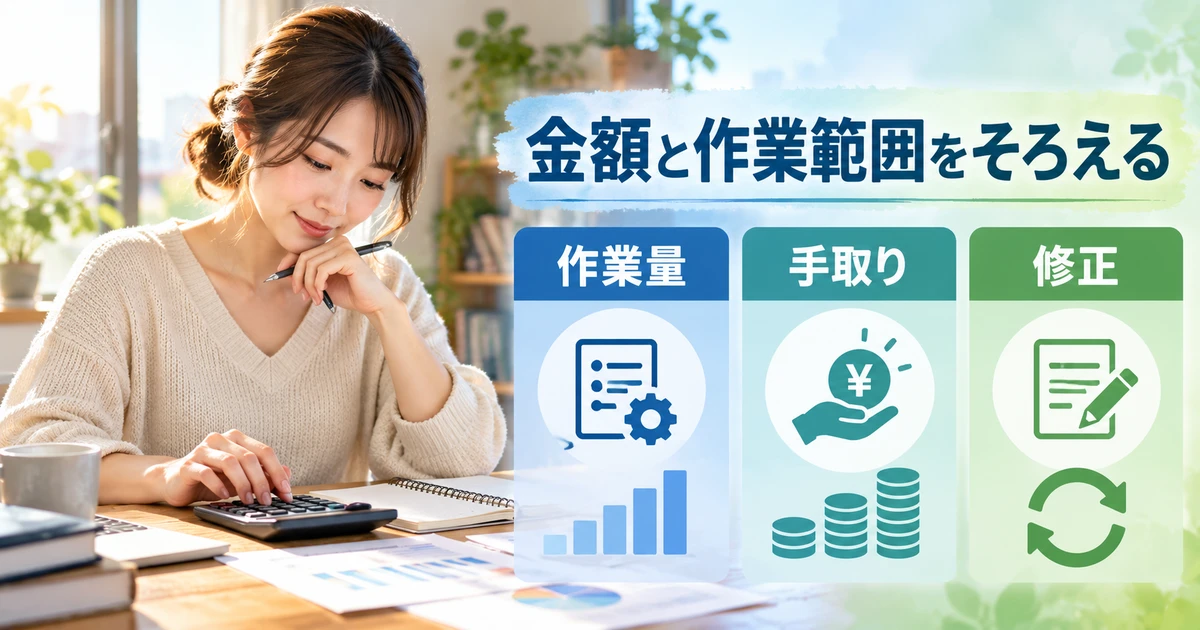 作業量・手取り・修正範囲をそろえて見積もる図解