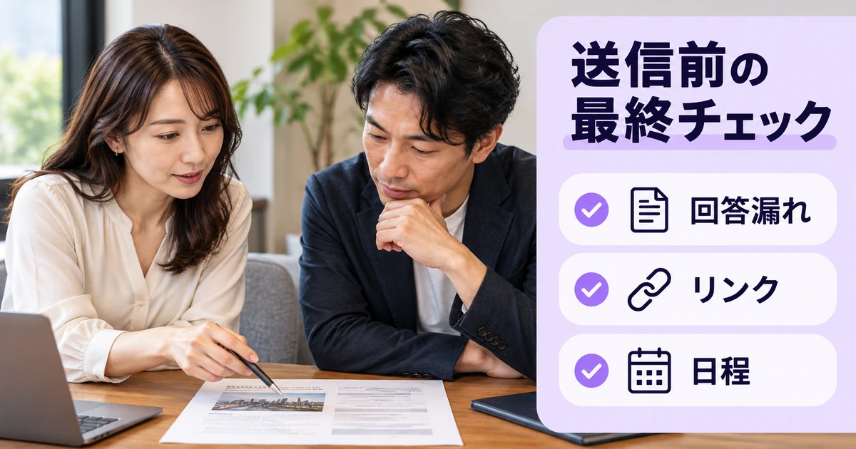 回答漏れ・リンク・日程を送信前にチェックする図解