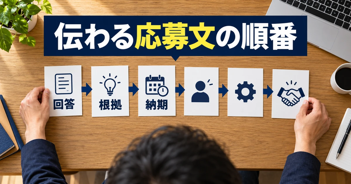 回答・根拠・納期の順に応募文を組み立てる図解