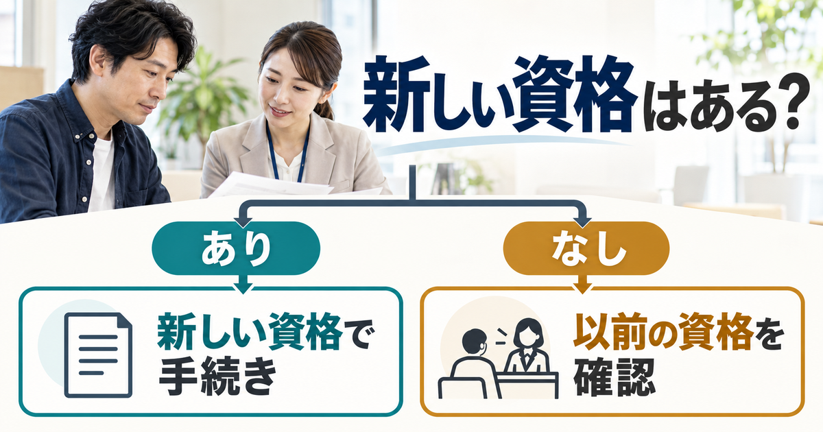 新しい受給資格の有無によって、今回の資格での手続きと以前の資格の確認に分かれる図