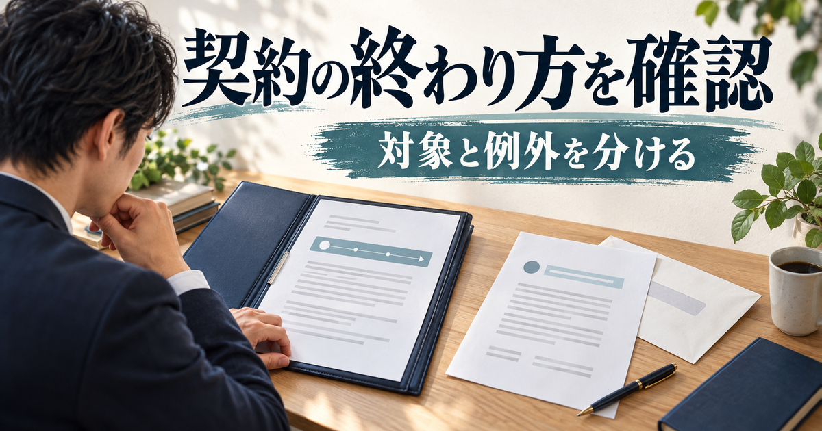 契約書と会社からの通知を見比べて契約の終了方法を確認する様子