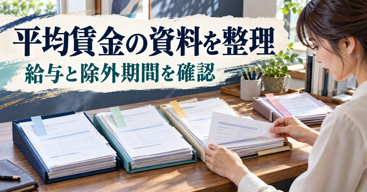 3期間の給与資料と休業記録を分けて並べる机