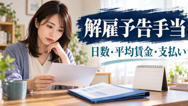 通知書とカレンダー、給与明細を並べて解雇予告手当を確認する成人