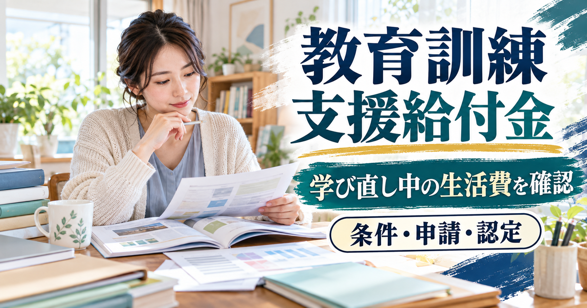 昼間の専門実践教育訓練を検討する人が教育訓練支援給付金の条件と手続きを確認するイメージ