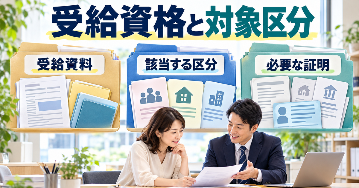 受給資料、対象区分、必要な証明を分けて常用就職支度手当の対象を確認する図