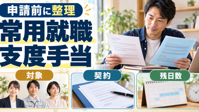 常用就職支度手当の申請前に、対象区分・雇用契約・残日数を整理するイメージ