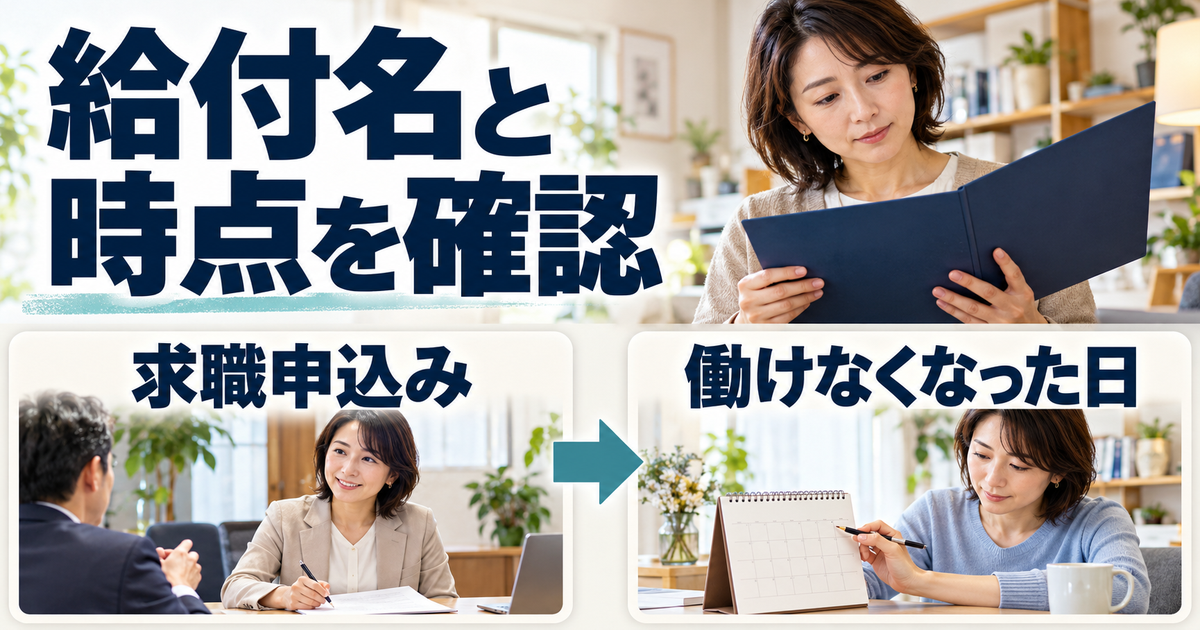求職申込みと働けなくなった日を別々に確認する時系列の整理図