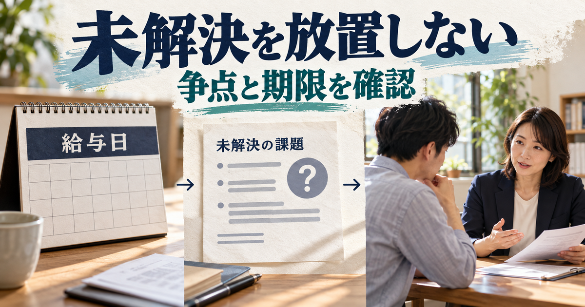 給与ごとの支払期日と未解決の争点を整理し次の相談へ進む図