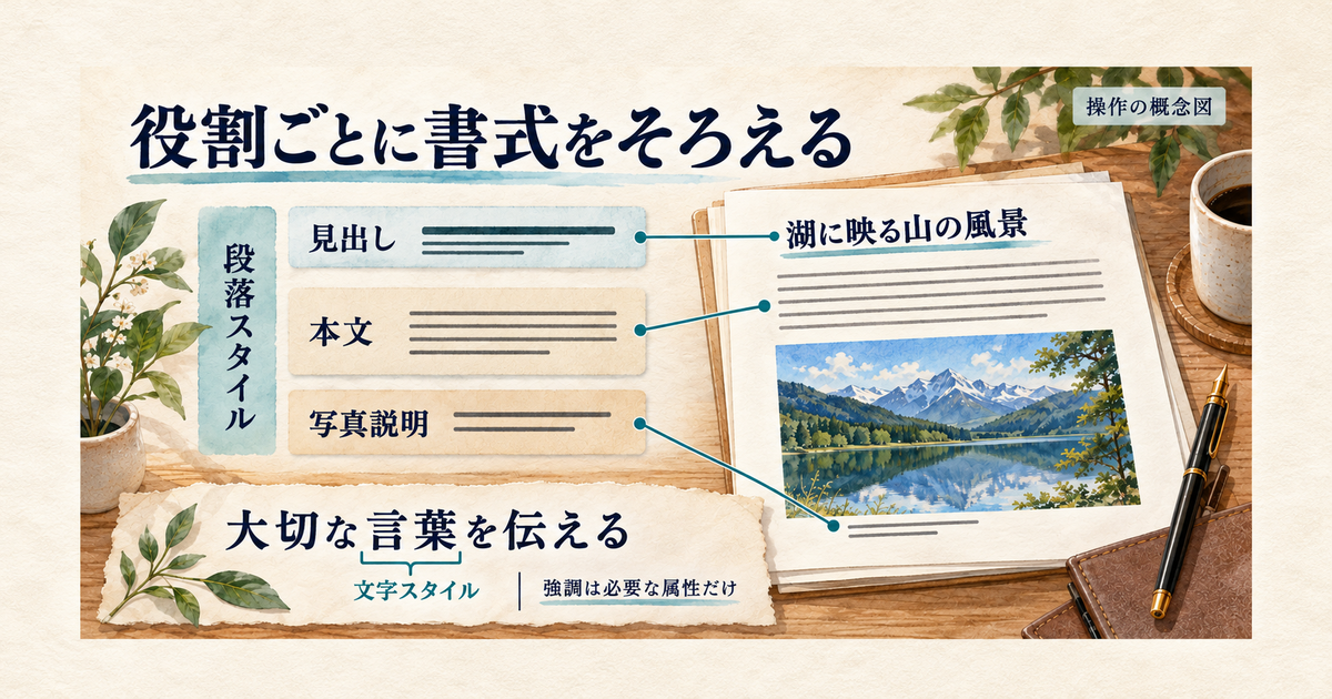 段落スタイルと文字スタイルで変更される範囲の違い