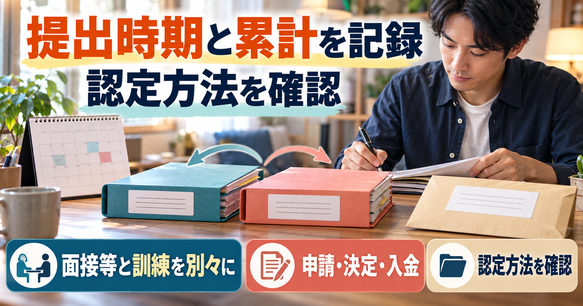 認定方法ごとの提出時期と、面接等・訓練それぞれの支給日数を記録する図