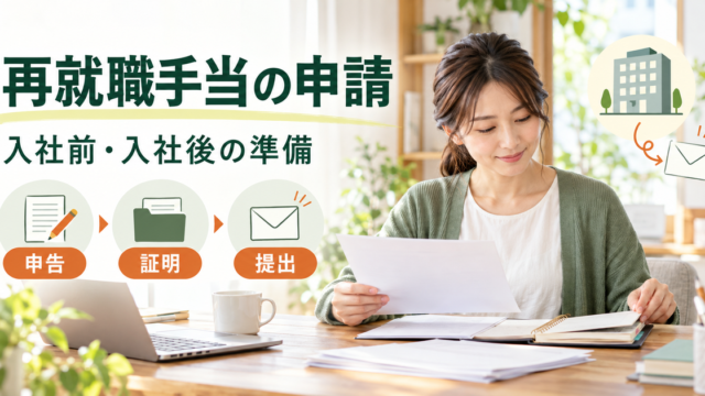 入社前の申告から会社の証明、書類提出までを整理する再就職手当申請のイメージ