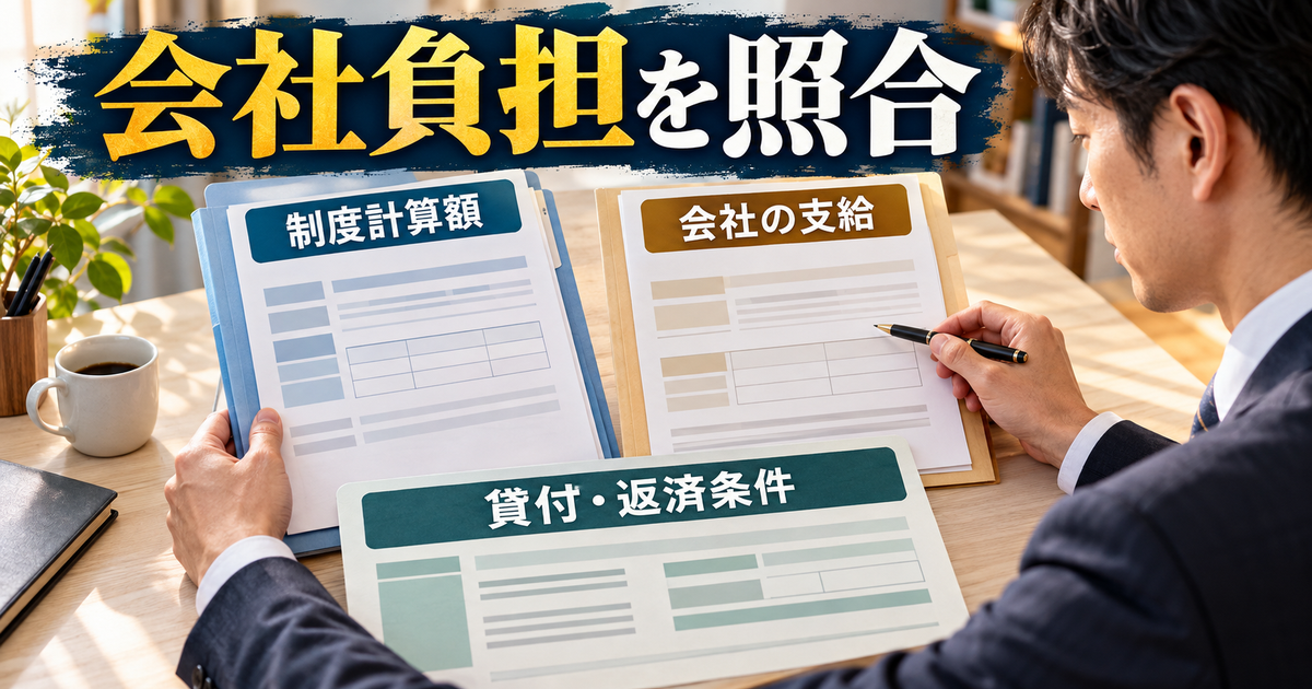 制度上の移転費と会社の支給額、貸付や返済免除の条件を照合する図