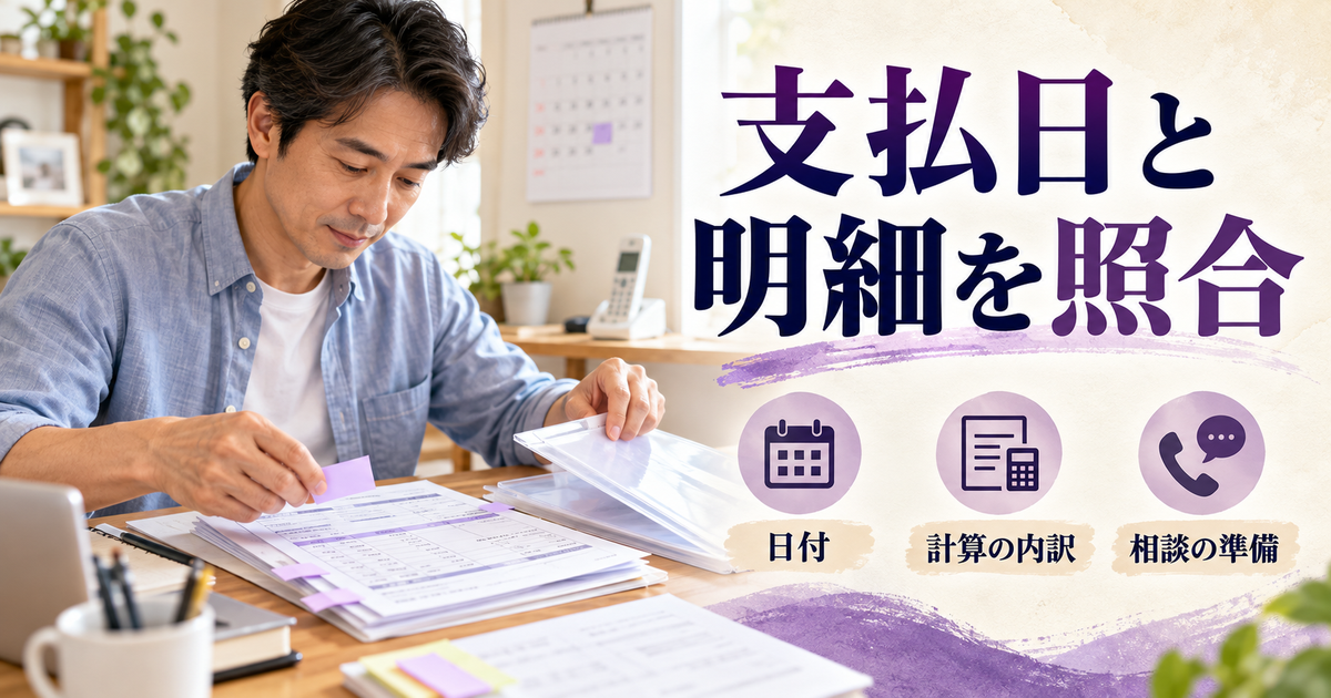 給与明細と支払日を照合し、説明が合わない点を相談用に整理する場面