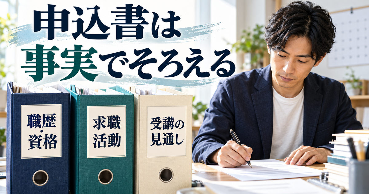 職歴や資格、求職活動、受講可能性を正確に整理して申込書へつなぐ図