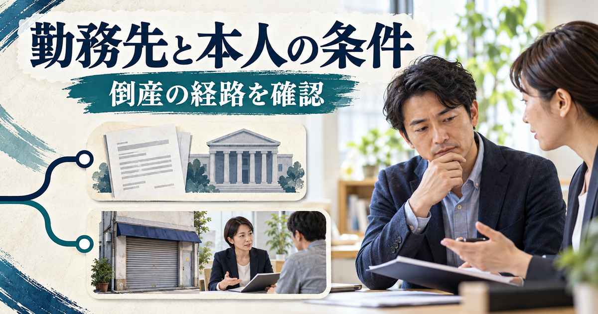 法律上の倒産と事実上の倒産の相談経路を見分ける図