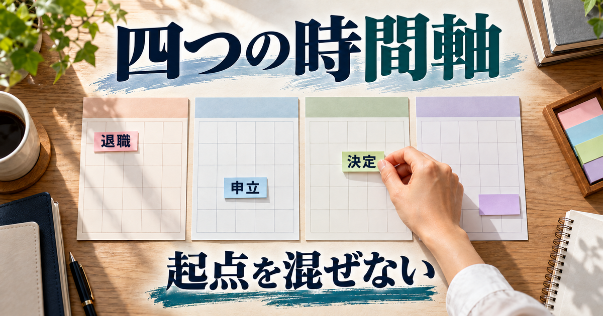 退職の対象期間・認定申請・立替請求・賃金支払期日を分けるカレンダー