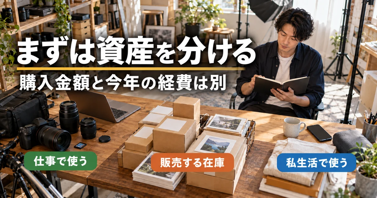 まずは資産を分ける(購入金額と今年の経費は別)の説明用生成画像
