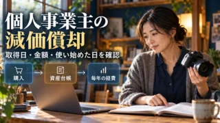 個人事業主の減価償却（取得日・金額・使い始めた日を確認）の説明用生成画像