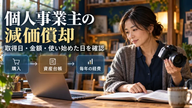 個人事業主の減価償却（取得日・金額・使い始めた日を確認）の説明用生成画像
