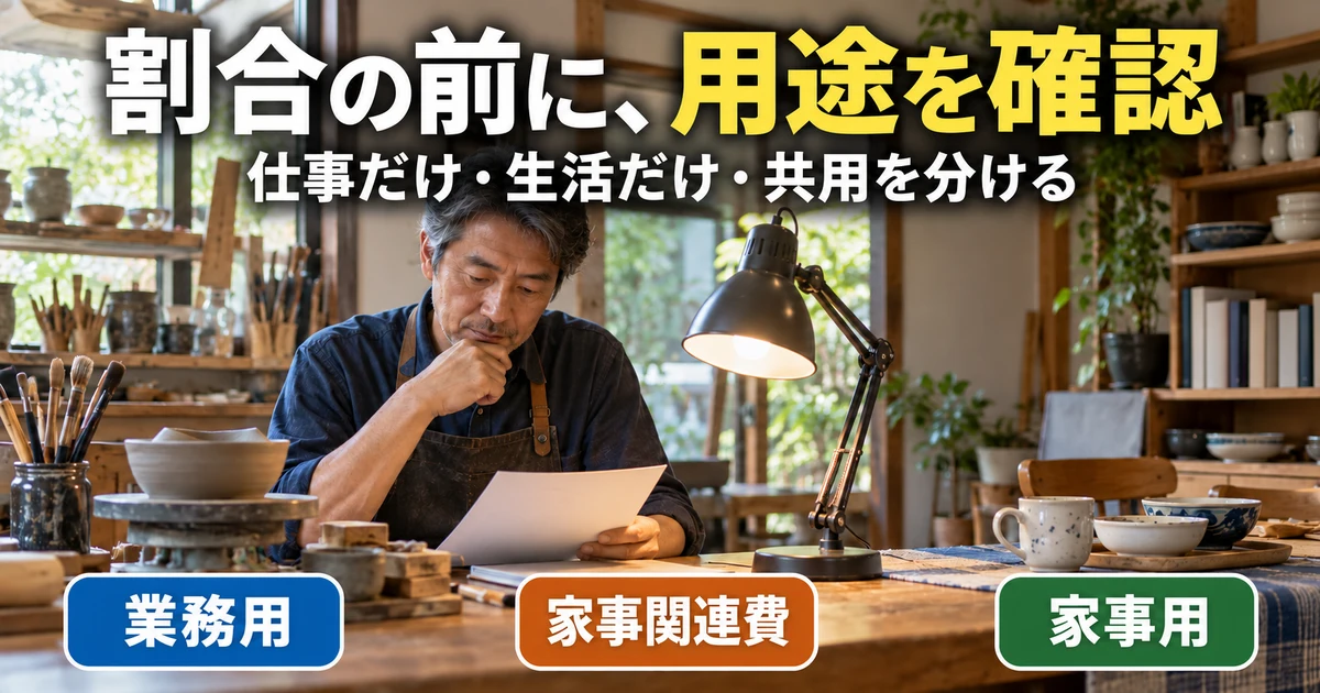 割合の前に、用途を確認(仕事だけ・生活だけ・共用を分ける)の説明用生成画像