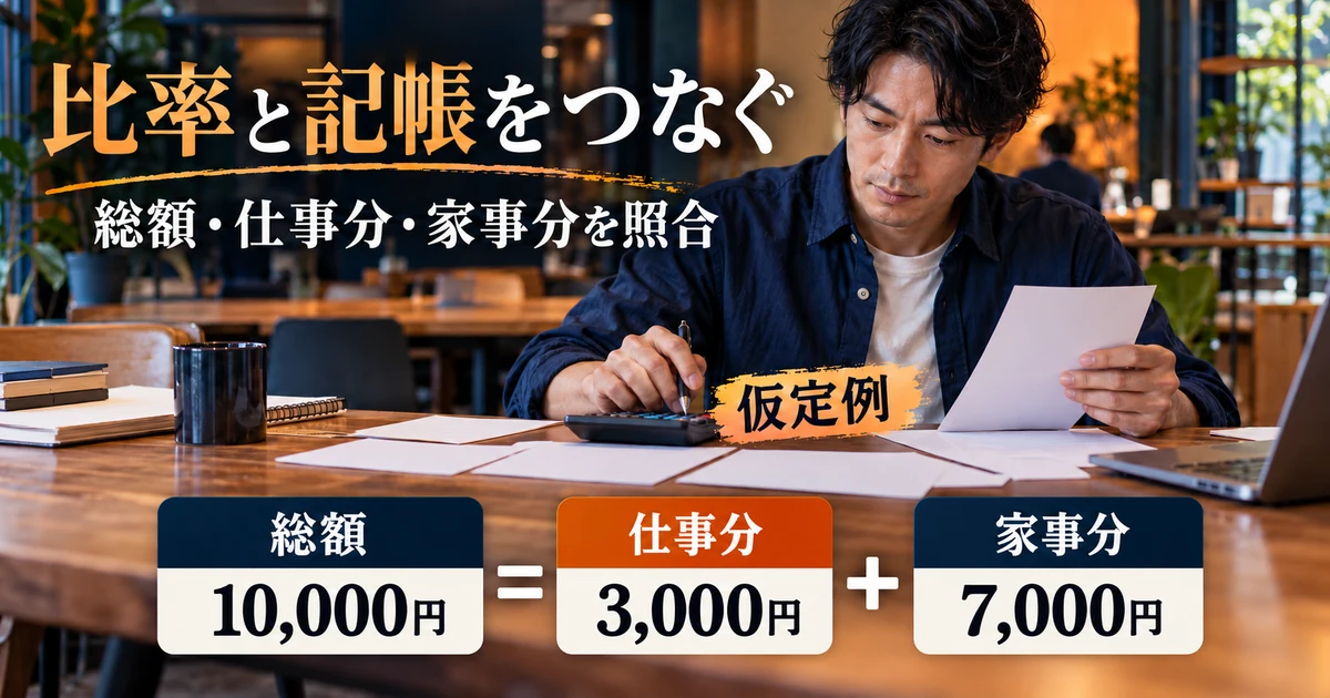 比率と記帳をつなぐ(総額・仕事分・家事分を照合)の説明用生成画像