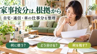 家事按分は、根拠から（自宅・通信・車の仕事分を整理）の説明用生成画像