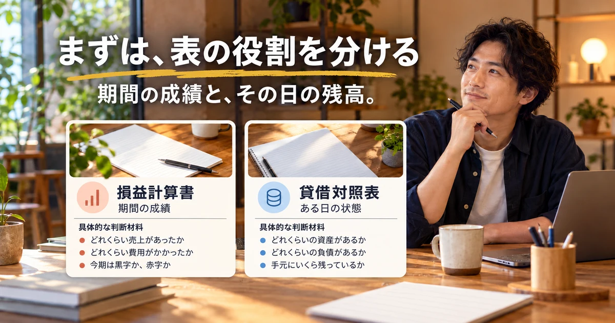 まずは、表の役割を分ける(期間の成績と、その日の残高)の説明用生成画像