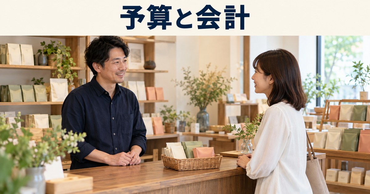 店主と成人客が選んだ商品と会計について相談するイメージ
