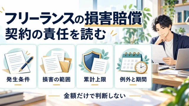 フリーランスの損害賠償を発生条件、損害の範囲、累計上限、例外と期間から確認する
