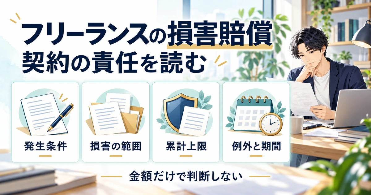 フリーランスの損害賠償を発生条件、損害の範囲、累計上限、例外と期間から確認する