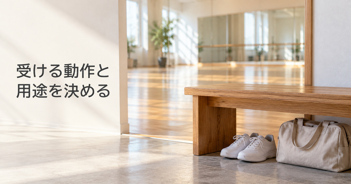 自主練習で使う履物と持込み品を事前に確認するための架空のイメージ