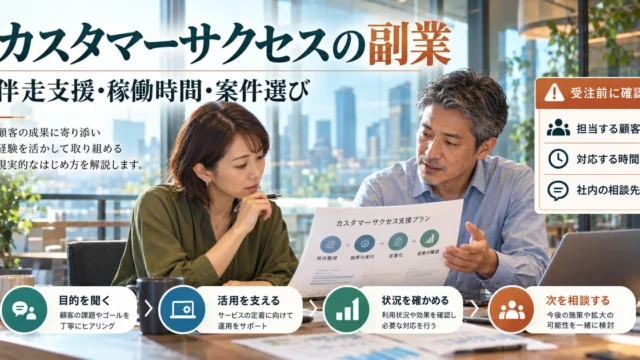 カスタマーサクセス副業の伴走支援・稼働時間・案件選びを相談する説明用生成画像