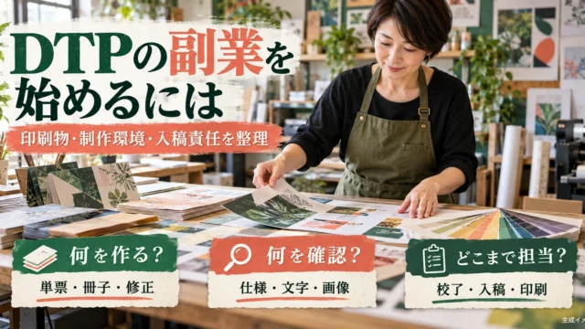 DTP副業で印刷物、制作環境、入稿までの担当範囲を整理する生成イメージ